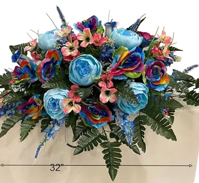 Product: Jucgghk Vivid and Realistic Floral Art Cemetery Saddle ，Spring Cemetery Flowers，Headstone Flower，Father's Day，Cemetery Decoration ，Flower for Cemetery