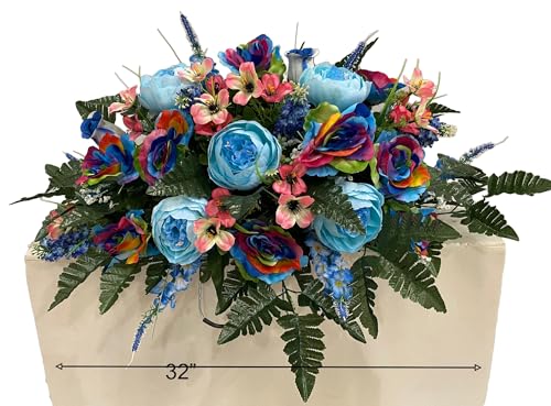 Product: Jucgghk Vivid and Realistic Floral Art Cemetery Saddle ，Spring Cemetery Flowers，Headstone Flower，Father's Day，Cemetery Decoration ，Flower for Cemetery