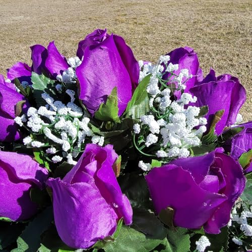 Silky Flower Store Purple Headstone Saddle, Rosebud Grave Flowers, Cemetery Memorial Decoration, 33in x 24in x 17in 3 3 Product: Purple Headstone Saddle, Rosebud Grave Flowers for Funeral, Cemetery, or Memorial Decoration Garland for Table Centerpiece Holiday Party Weddi