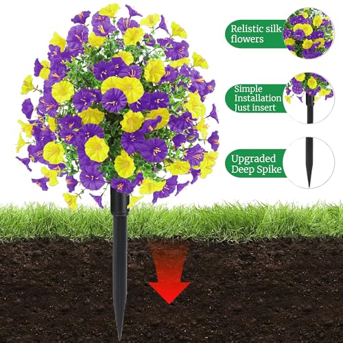 Product: 22.8" Set of 2 Fall artificial Boxwood topiary Ball tree for outdoors with Spike,UV Resistant Faux Shrubs Outdoor with morning glory flowers,Faux Plants Bushes for Garden Porch Yard Patio Decor YP