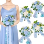 Product: TINGE TIME 7 Inch Artificial Flowers Wedding Bouquets for Bridesmaid, Set of 4, Provence Blue Bride Tossing Bouquet for Summer Wedding Ceremony Bridal Shower Rehearsal Dinner Vintage Party