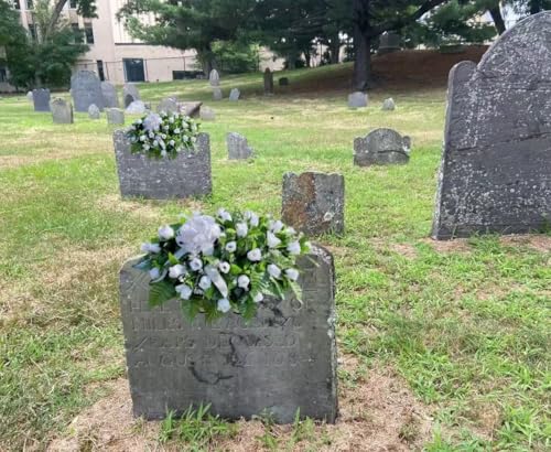 Product: Jucgghk Vivid and Realistic Floral Art Artificial Cemetery Flower Saddles, White Rose Headstone Flower Saddle Grave Decorations,Cemetery Memorial Flowers for Grave Tombstone Decorations