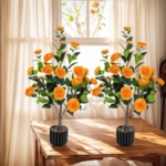 Product: Artificial Camellia Tree 2 Pack, 36" Faux Camellia Plant in Pot with Orange Flowers, Greenery Potted Plant for Indoor Outdoor Office Home Porch Decor, Orange (Back to School)