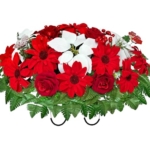Product: Naramiji Artificial Cemetery Flowers -Headstone Flower Saddle- Gravesite Flowers Bouquet - Christmas Decorations-Poinsettia Dahlia Rose
