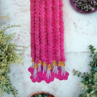 Product: DC IMPEX Handcrafted Artificial Marigold Garland Toran for Home & Festival Decor – Set of 10 with Bells, and Multi-Color Design (155 cm,5 FEET) (Pink)