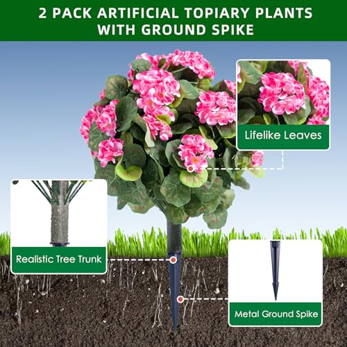 Product: 21.6" Artificial Flower Ball Tree with Ground Spike, Fake Silk Topiary Trees for Home Decor Garden Patio and Indoor,2 Pack, Pink Begonia