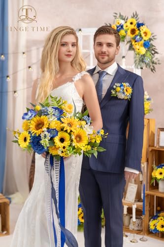 Product: TINGE TIME 13 InchWedding Bouquets for Bride,Bridal Bouquet for Bride, Artificial Silk Sunflowers for Graduation Bouquet, Fake Flowers for Wedding Ceremony and Anniversary (Sunflower&RoyalBlue)