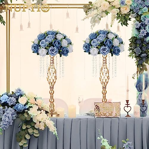 Product: NUPTIO Large Artificial Flower Centerpieces - 2 Pcs 13.8in Diameter Dusty Blue & White Fake Flowers Roses Balls - Silk Faux Rose Arrangement for Tables Wedding Party Centerpiece Table Decorations