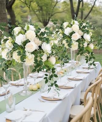 Silky Flower Store White Green Hanging Flower Vine Wedding Centerpiece, Artificial Floral Arrangement Bouquet, 19inch 10 10 Product: Angela flower 2pcs 19inch White & Green Hanging Plants Vine Wedding Table Centerpieces Decorations, Floral Arrangement Bouquet for Reception Aisle Ceremony Party Flowers Balls (Without Stand)