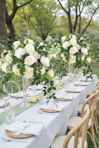 Silky Flower Store White Green Hanging Flower Vine Wedding Centerpiece, Artificial Floral Arrangement Bouquet, 19inch 1 1 Product: Angela flower 2pcs 19inch White & Green Hanging Plants Vine Wedding Table Centerpieces Decorations, Floral Arrangement Bouquet for Reception Aisle Ceremony Party Flowers Balls (Without Stand)