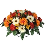Product: Cream & Orange Dahlias Headstone Saddle, Daisies, Mini Sunflowers Acorns Headstone Saddle for Funeral or Cemetery Memorial Decoration Garland for Table Centerpiece Holiday Party Weddi