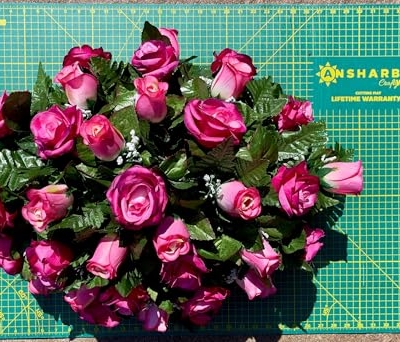 Product: Jucgghk Vivid and Realistic Floral Art 30" Hot Pink Roses Cemetery Saddle, Elegant Memorial Day Saddle for Headstone