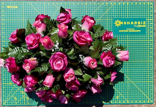 Product: Jucgghk Vivid and Realistic Floral Art 30" Hot Pink Roses Cemetery Saddle, Elegant Memorial Day Saddle for Headstone