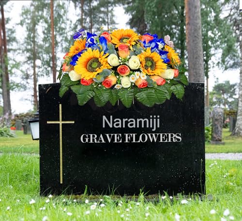 Product: Naramiji Artificial Cemetery Flowers for Grave Decoration: Sympathy & Memorial Bouquets with Headstone Saddle – Sunflower, Rose, Cattleya – Fade-Resistant