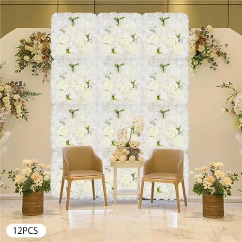 Silky Flower Store 12Pcs Artificial 3D Flower Wall Panels, Floral Backdrop Decor for Party and Home, Elegant Faux Flower Wall Decor 12Pcs 1 1 Product: Flower Wall Panels 12Pcs Artificial Flower Wall Panel 3D Floral Backdrop Decor Faux for Party, Home