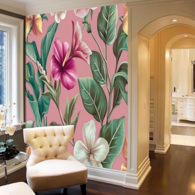 Product: JEDTAKCT Vintage Bird of Paradise Mural Magenta Backgrounds Exotic Tropical Wallpaper Extra Large Wall Murals for Bedroom Living Room（Not Peel and Stick）- 118"X83"