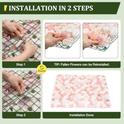 Product: 12-Piece Artificial Flower Wall Panels, 3D Silk Dahlias, Roses & Hydrangeas, 24x16 Inch Floral Wall Backdrop, Wedding, Party, Home, Photo Background, Fall Decor, Wall Flowers, Rose Wall Decor, Pink