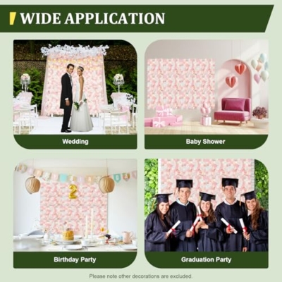 Product: 12-Piece Artificial Flower Wall Panels, 3D Silk Dahlias, Roses & Hydrangeas, 24x16 Inch Floral Wall Backdrop, Wedding, Party, Home, Photo Background, Fall Decor, Wall Flowers, Rose Wall Decor, Pink