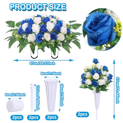 Silky Flower Store Artificial Cemetery Flower Saddle, Blue White Rose Bouquet, Faux Graveside Floral Arrangement, 27x19x9in, 19in, 12in 1 1 Product: Hibsotco Artificial Cemetery Flower Saddles, Cemetery Memorial Flowers with Vase for Grave Tombstone Decorations,Artificial Rose Bouquet Grave Memorial Flowers (Blue White)