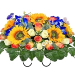 Product: Naramiji Artificial Cemetery Flowers for Grave Decoration: Sympathy & Memorial Bouquets with Headstone Saddle – Sunflower, Rose, Cattleya – Fade-Resistant