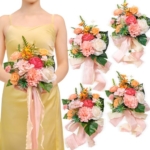 Product: TINGE TIME 7 Inch Artificial Flowers Wedding Bouquets for Bridesmaid, Set of 4, Tropical Bride Tossing Bouquet for Summer Wedding Ceremony Bridal Shower Rehearsal Dinner Vintage Party