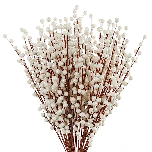 Silky Flower Store White Holly Berry Stem Picks, Set of 72 Decorative Faux Holiday Sprays, 19 Wired Stems 4 4 Product: Set of 72 White Holly Berry Stem Picks - 19" Decorative Wire Stem Branch Sprays for Christmas Tree Decoration, Holiday Décor, Silk Flower Arrangements, Home DIY Crafts, 35 Red Berries on Each Stem