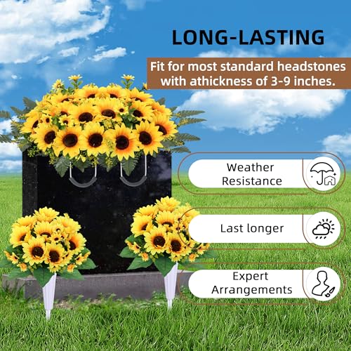 Silky Flower Store Artificial Cemetery Flowers for Grave, Yellow Sunflower Memorial Bouquets, Headstone Saddle Set 3PCS, 32.5cm 1 1 Product: Lodou 3Sets Artificial Cemetery Flowers for Grave,Headstone Flower Saddle Silk Sunflowers Grave Flowers Memorial Flowers Bouquets for Outdoor Gravesite Decoration (Yellow, 3PCS)