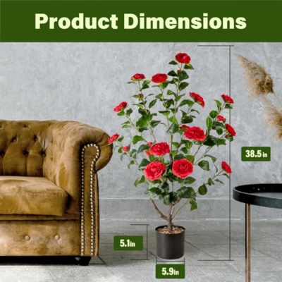 Silky Flower Store Artificial Camellia Fake Tree, 2PCS Indoor Outdoor Decorative Silk Floral Tree, 3.8FT 13 13 Product: Artificial Camellia Fake Tree 3.8FT, 2PCS Artificial Plants and Flowers for Front Door Decoration, Porch Patio Living Room Office and Indoor Outdoor Decoration