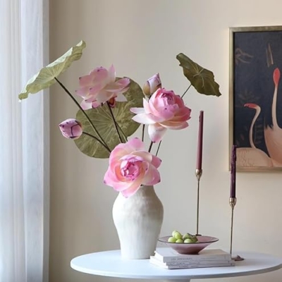 Product: WanderPanda 9 Stems Fake Flowers Artificial Flowers Faux Flowers Simulated Plant Artificial Lotus Suitable for Indoor Outdoor Party Wedding Decoration Lifelike Faux Bouquets Vase Not Included Pink