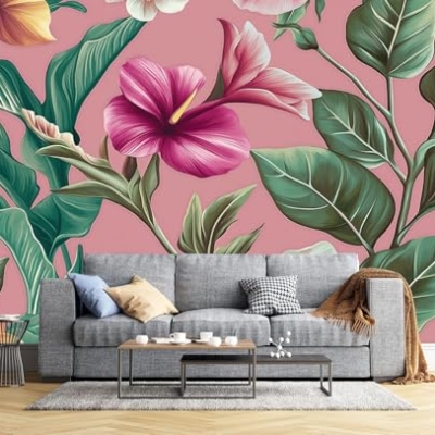 Product: JEDTAKCT Vintage Bird of Paradise Mural Magenta Backgrounds Exotic Tropical Wallpaper Extra Large Wall Murals for Bedroom Living Room（Not Peel and Stick）- 118"X83"