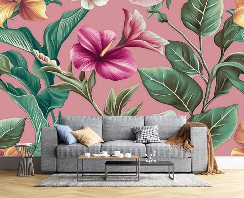 Product: JEDTAKCT Vintage Bird of Paradise Mural Magenta Backgrounds Exotic Tropical Wallpaper Extra Large Wall Murals for Bedroom Living Room（Not Peel and Stick）- 118"X83"