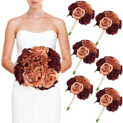 Silky Flower Store Wedding Bridesmaid Bouquets, Artificial Fall Flower Table Centerpieces, Coordinated Faux Floral Decor, 32.5cm 10 10 Product: DIYDOFUN Set of 6 Wedding Bridesmaid Bouquets & 6pcs Artificial Fall Flower Table Centerpieces