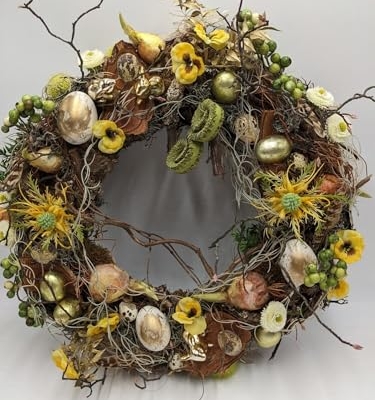 Product: Gold Easter Wreath,Eggs Rabbit Pansy Berries Branches for Door Home Decoration Garland for Table Centerpiece Holiday Party Weddi