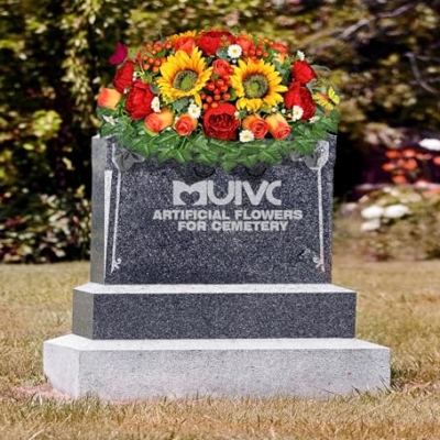 Product: MUVIC Artificial Cemetery Flowers for Outdoor Grave Decorations - Sympathy Headstone Flower Saddle - Realistic Sunflower Rose