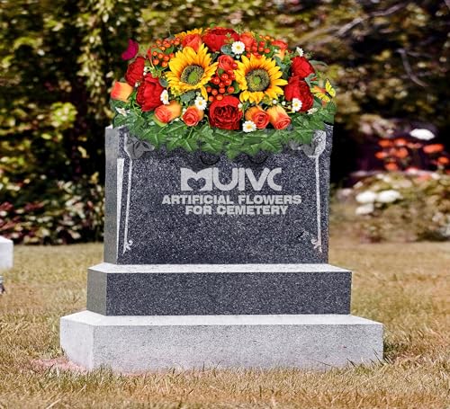 Product: MUVIC Artificial Cemetery Flowers for Outdoor Grave Decorations - Sympathy Headstone Flower Saddle - Realistic Sunflower Rose