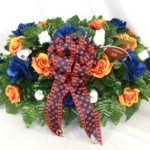 Product: Hshan Blue and Orange Flowers Saddle Arrangements, Beautiful Artificial Cemetery Flowers for Headstone Graves Memorial Day Tombstone