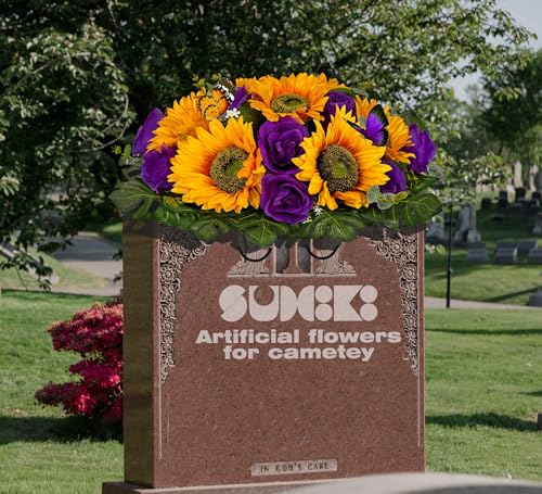 Product: SUHOOKOO Cemetery Flowers for Grave Decor,Silk Sunflower Rose Headstone Flower Saddle, Bright and Colorfast,Purple/Yellow