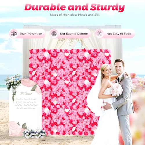 Product: 12-Piece Artificial Flower Wall Panels with Realistic Dahlia Rose Hydrangea, Wall Backdrop, Pink Rose Red Gradient Floral Backdrop for Wedding Birthday Party Decor, Indoor Outdoor Decoration