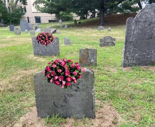 Product: Jucgghk Vivid and Realistic Floral Art 30" Hot Pink Roses Cemetery Saddle, Elegant Memorial Day Saddle for Headstone