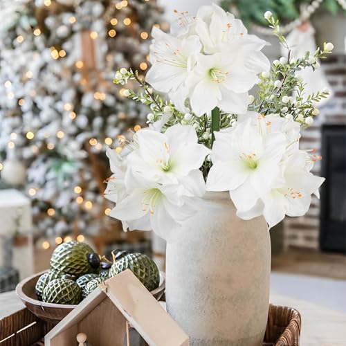 Product: Briful 2 Pack White Amaryllis Artificial Flower Bundle for Home Office Room Table Vase Arrangement Centerpiece