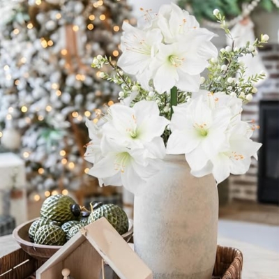 Product: Briful 2 Pack White Amaryllis Artificial Flower Bundle for Home Office Room Table Vase Arrangement Centerpiece