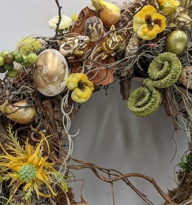 Product: Gold Easter Wreath,Eggs Rabbit Pansy Berries Branches for Door Home Decoration Garland for Table Centerpiece Holiday Party Weddi
