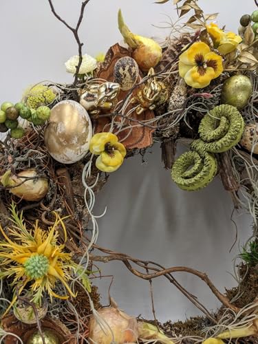 Product: Gold Easter Wreath,Eggs Rabbit Pansy Berries Branches for Door Home Decoration Garland for Table Centerpiece Holiday Party Weddi