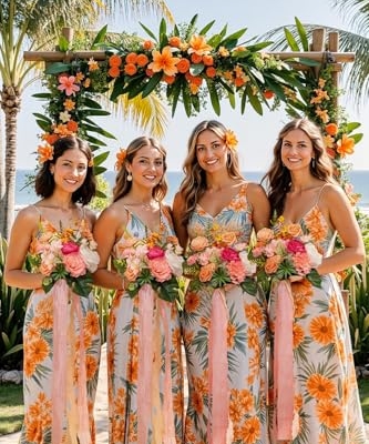 Product: TINGE TIME 7 Inch Artificial Flowers Wedding Bouquets for Bridesmaid, Set of 4, Tropical Bride Tossing Bouquet for Summer Wedding Ceremony Bridal Shower Rehearsal Dinner Vintage Party