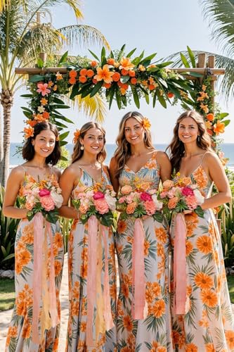 Product: TINGE TIME 7 Inch Artificial Flowers Wedding Bouquets for Bridesmaid, Set of 4, Tropical Bride Tossing Bouquet for Summer Wedding Ceremony Bridal Shower Rehearsal Dinner Vintage Party
