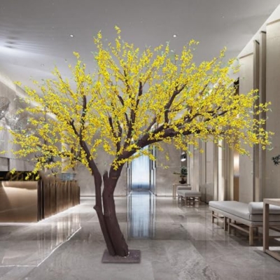 Product: Simulation of Winter Jasmine Tree, Small Yellow Flower Yellow Plant Fake Tree Large Indoor Living Room Floor Floral Art Happiness Tree Decoration 7M