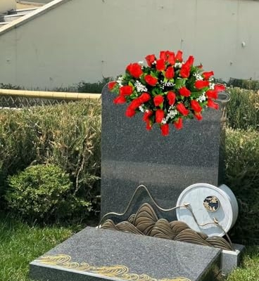 Product: Jucgghk Vivid and Realistic Floral Art 32" Red Rose Grave Flowers,Realistic Vibrant Flowers, Outdoor Grave Decorations for Headstone