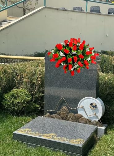 Product: Jucgghk Vivid and Realistic Floral Art 32" Red Rose Grave Flowers,Realistic Vibrant Flowers, Outdoor Grave Decorations for Headstone