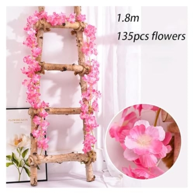 Product: WHYLE Furniture Decoration 180cm Artificial Silk Flowers Vines Backdrop Wall Decor Fake Flowers Home Party Wedding Decoration Hanging Flower Sakura Garland Artificial Flower(180CM-DK Pink)