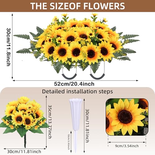 Silky Flower Store Artificial Cemetery Flowers for Grave, Yellow Sunflower Memorial Bouquets, Headstone Saddle Set 3PCS, 32.5cm 2 2 Product: Lodou 3Sets Artificial Cemetery Flowers for Grave,Headstone Flower Saddle Silk Sunflowers Grave Flowers Memorial Flowers Bouquets for Outdoor Gravesite Decoration (Yellow, 3PCS)